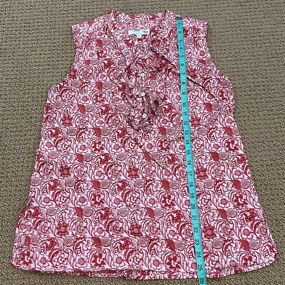 Derek Lam Red Vintage Floral Sleeveless Top Ruffle Button Neckline size 6 Boho - Picture 14 of 15